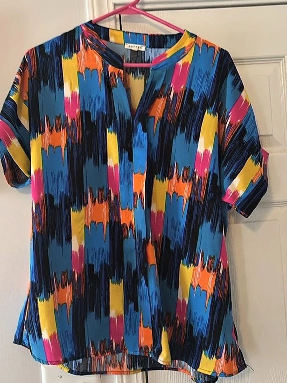 Abstract Short Sleeve Blouse in Blue & Multicolor